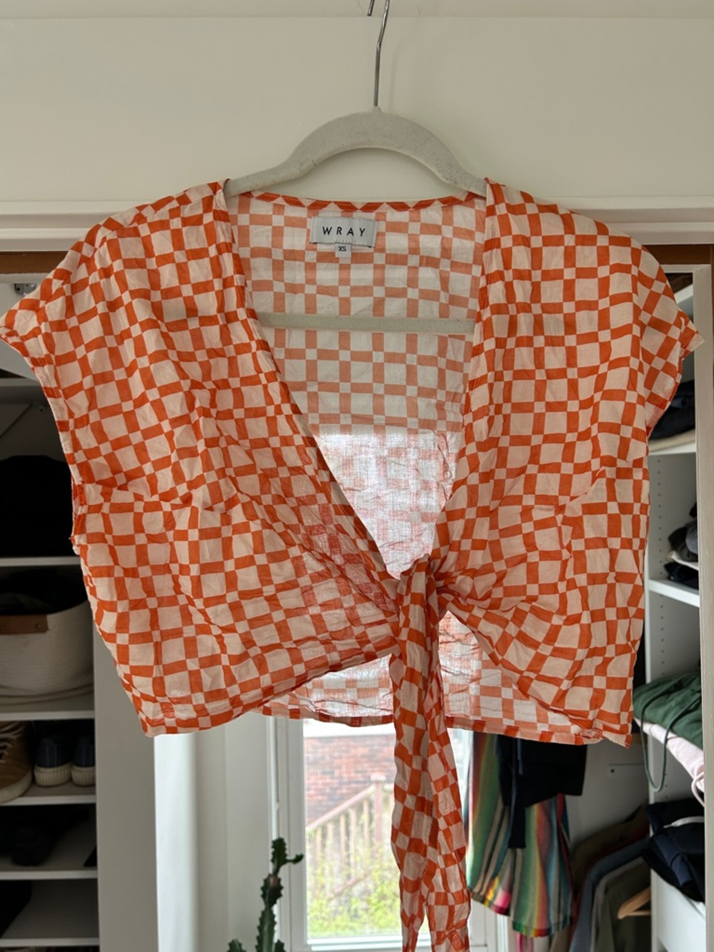 Wray NYC Orange Check Tie-Front Crop Top like new